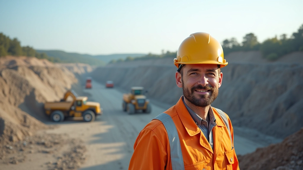 Pagrindinė karjero darbinė zona su mašinomis ir grėbliais, industrialus peizdažas