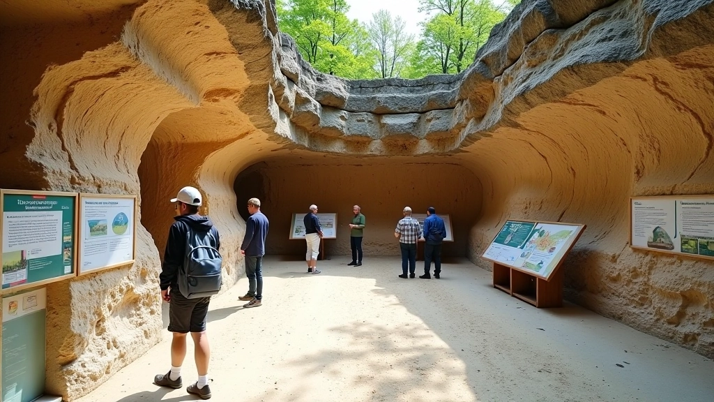 Geofizinės ekspozicijos vieta su paaiškintomis uolų sluoksniais ir geologine informacija